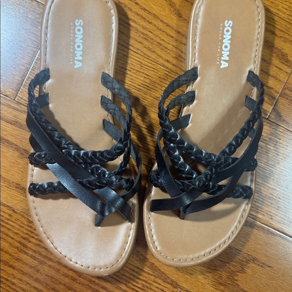 5/$25 Sonoma sz 7 Black and Tan Braided Women's Sandals - Picture 2 of 7